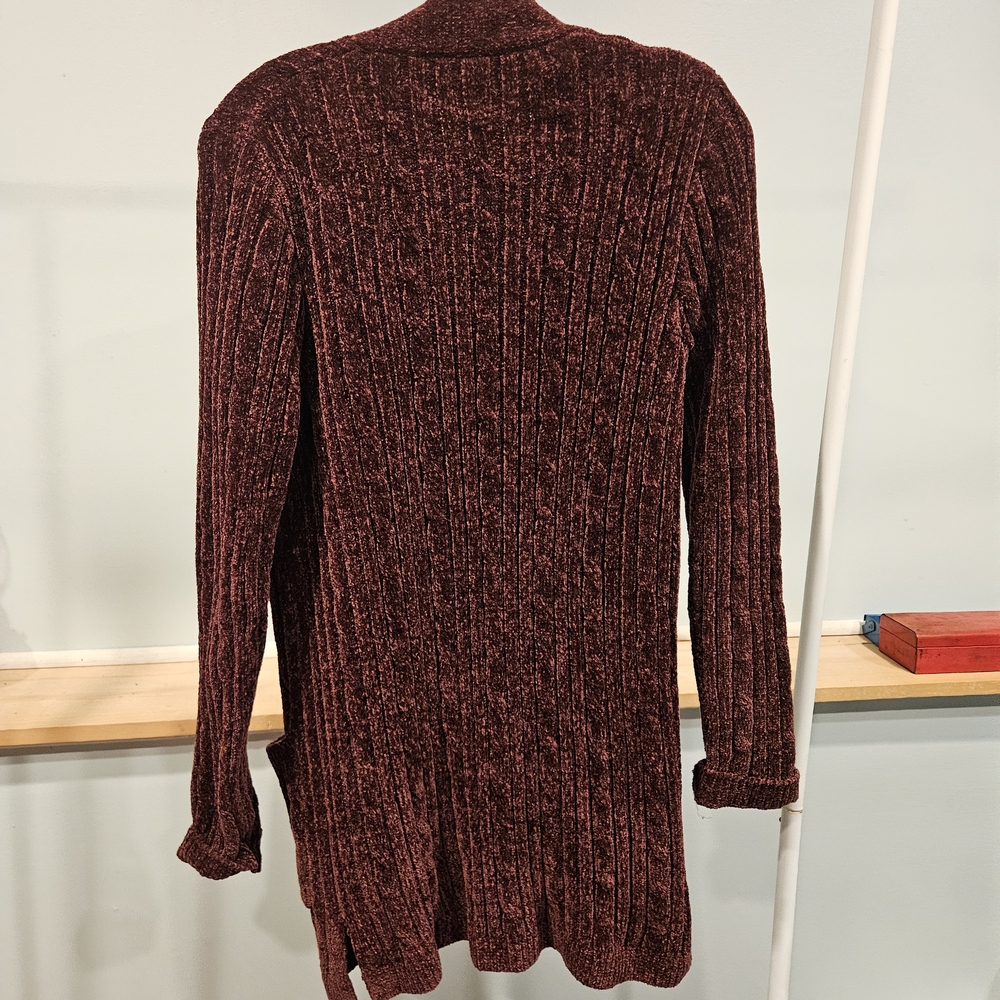 Matty M Deep Red Ribbed Cardigan - Picture 2 of 3